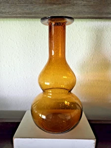 Vintage Empoli 1950's 9.5" Hand Blown Amber Honey Italian Bubble Double Gourd - Picture 1 of 7