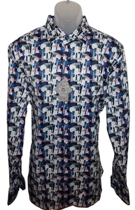 Camisa Visconti Manga Larga XL Elastizada Azul Blanco Multi Formas Abstractas Nueva con Etiquetas - Imagen 1 de 8