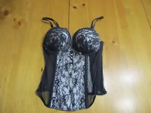 Victoria's Secret 34B Bombshell Bustier Corset Black White Floral Adds 2 Cups - Picture 1 of 10