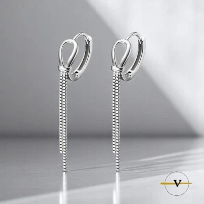 ORECCHINI DONNA A CERCHIO CON CATENA IN ARGENTO 925 LUNGHEZZA 4CM - Immagine 1 di 4