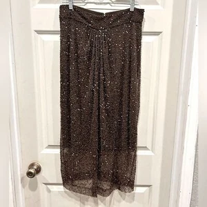 Alice + Olivia Champagne Brown Silk Draped Beaded Skirt size 10 - Picture 1 of 8