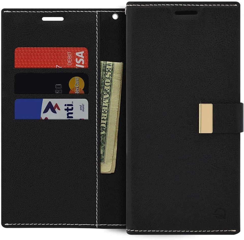 Qoosan Galaxy Note 9 Funda Billetera, Delgada Cuero Cubierta Abatible con Tarjetero, Negra Foto 1 de 4