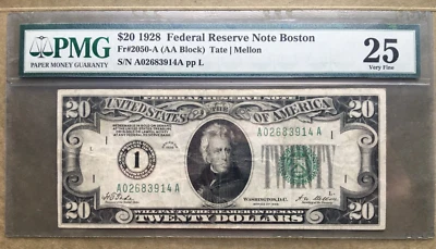 1928 $20 Federal Reserve Note [] BOSTON [] FR 2050-A [] PMG 25 - Image 1 of 2
