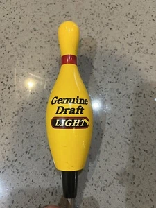 Vintage Miller Genuine Draft Light MGD Bowling Pin Wood Beer Tap Handle Yellow - Picture 1 of 5