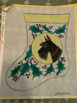 SCOTTISH TERRIER Hand-painted Needlepoint Canvas Geraldine Large Stocking 14x17" - Image 1 of 4