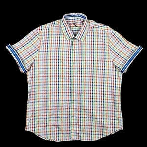 Camisa Robert Graham Manga Corta Abotonada Para Hombres 3XL Multicolor Cuadros Guinga Usada en Excelente Condición - Imagen 1 de 18