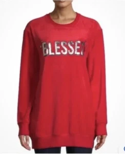No Boundaries BLESSED Red Velour Sweatshirt Size Small (3-5) NEW - Picture 1 of 5
