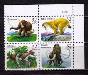 US USA Sc# 3080a MNH FVF PL# BLOCK Mastodon Saber Tooth Cat Eohippus Mammoth - Picture 1 of 1