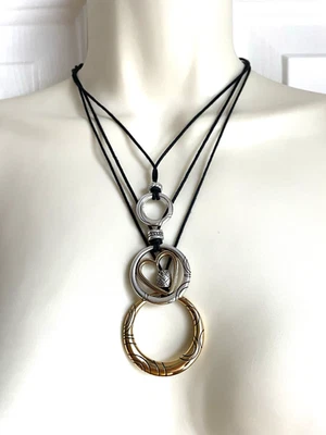 Collar Brighton Capas 3 Dijes Multicolor Corazón Cordón Negro con Caja Original Foto 1 de 4