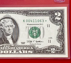 2009 Star note $2 TWO DOLLAR BILL (Dallas Texas k) Short Print ,Uncirculated - Picture 1 of 3