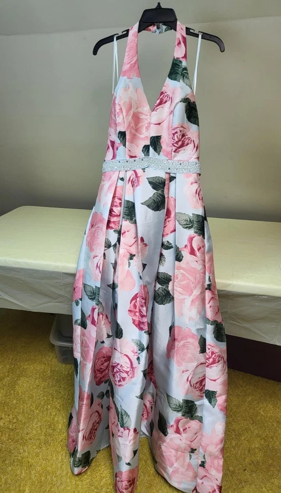 Vestido formal tamanho 7/8 pequenas noites Teeze Me azul rosa padrão floral sem mangas - Imagem 1 de 4