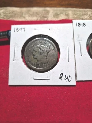 Lote de 2 centavos grandes más bonitos. Detalles limpios 1847/48. Envío de $2. #pb4 Foto 1 de 4