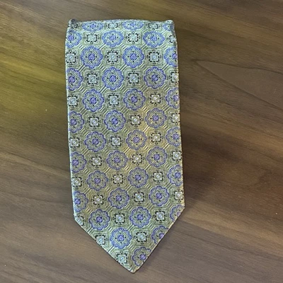 Corbata de seda gruesa geométrica flor verde y azul Robert Talbott Best Of Class EE. UU. Foto 1 de 4