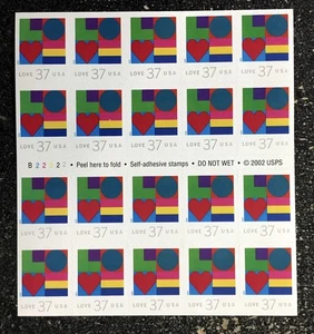 USA2002 #3657a 37c Love Series Abstract - Booklet of 20  Mint (#B22222) - Picture 1 of 2