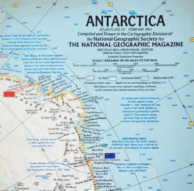 Mapa Antártida Polo Sur 1963 National Geographic antiguo 24,75 x 19" F13H Foto 1 de 3