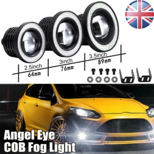 Pair 64/76/89mm Halo Angel Eyes Car Fog Lights Lamp Projector DRL COB LED Bulbs - Picture 1 of 9