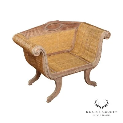 British Colonial Style Teak and Wicker Settee - Image 1 of 4