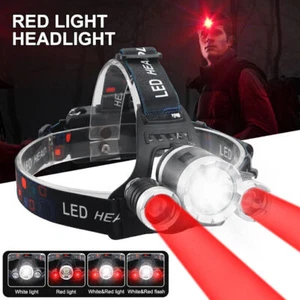 Red&White Light Headlamp Rechargeable Head Torch Lamp Hunting Hiking Headlight - Picture 1 of 12
