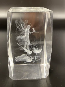 3D Fairy Dragonfly Lotus~Glas Paperweight 3"x2" Laser Etched Crystal Cube w/box - Picture 1 of 18