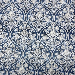 BALLARD DESIGNS KERRIDGE DAMASK INDIGO BLUE MULTIPURPOSE FABRIC BY YARD 54"W - Picture 1 of 6