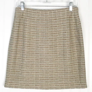 St. John Womens A Line Skirt Beige Stripe Above Knee Knit Pull On 6 - Picture 1 of 3