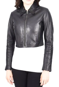 Womens Black Cropped Leather Bolero Jacket Slim Fit Zip Fasten Bustier Chiquita - Picture 1 of 10