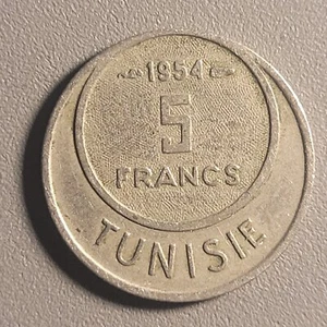1957 Tunisia 5 Francs Coin - Copper-Nickel - Picture 1 of 2