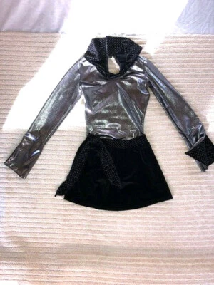 Black Stretch Velvet Skirt & Silver "90's" Retro Youth Dance Costume - Image 1 of 4