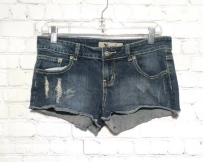 Wet Seal Low Rise Size 9 32W Relaxed distressed Short Shorts Med Wash Denim - Image 1 of 4