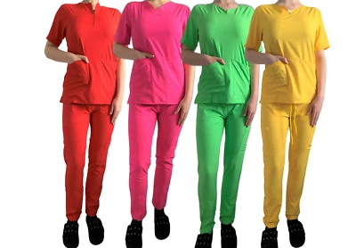Women's short sleeves v neck uniforms scrubs set unique colours best materials! - Image 1 of 4