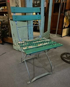 1950s EUROPEAN BEER GARDEN / BISTRO FOLDING CHAIRS. GALVANIZED METAL & WOOD. - Picture 1 of 7