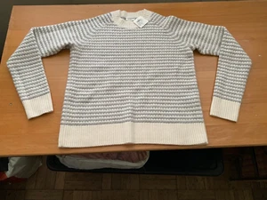 Club Monaco NWT $288 cashmere stitch striped white grey sweater XXS - Picture 1 of 9