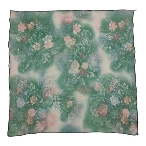 Vtg 50's Transparent Green & Pink Floral Print Scarf 21"x20½" Women's - Picture 1 of 4