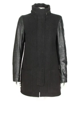 MACKAGE Beautiful Wool Leather Contrast Pea Coat Women's Jacket Black size Small - Imagem 1 de 4
