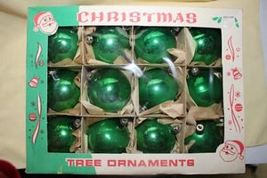 Vintage Originalkarton 12 grüne Glas polnische Weihnachtsschmuck - Bild 1 von 8