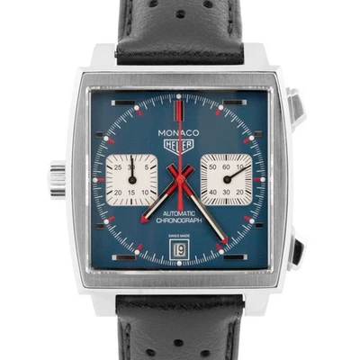 Tag Heuer Monaco CAW211P Steve McQueen Cuero Azul Acero 39mm Fecha Reloj CAJA Foto 1 de 4
