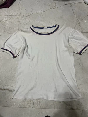 vintage 1970s ringer blank shirt size large distressed flaws - Image 1 of 4