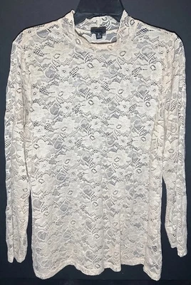 Top de encaje de manga larga beige talla 0 talla grande Torrid para mujer Foto 1 de 4