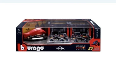 Bburago 1:43 Deluxe Paddock Set Red Bull Racing 3x F1 Cars Pit Crew NEW 20pc Set - Image 1 of 4