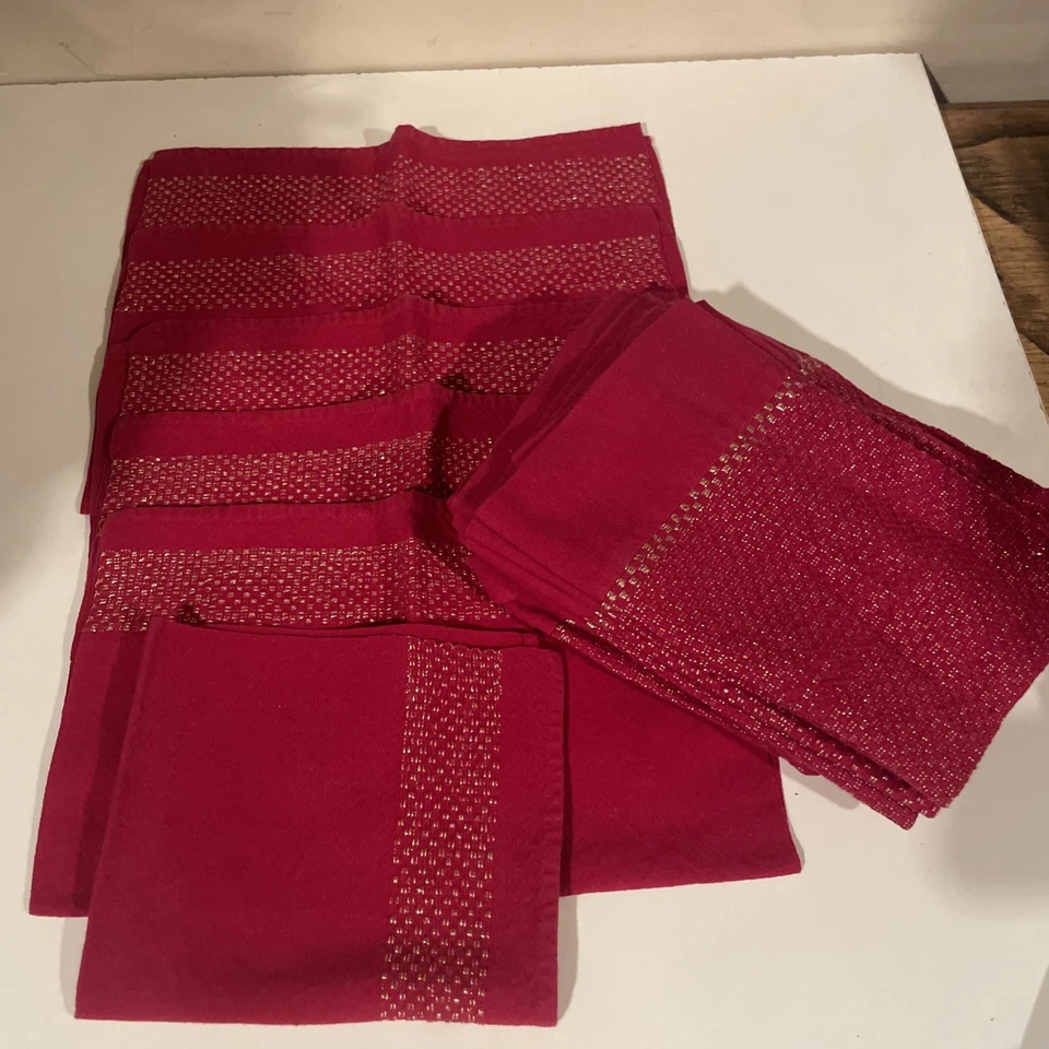 Juego de 6/6 servilletas y manteles individuales elegantes tela arándano rojo y dorado cena Foto 1 de 4