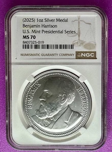 (2025) Benjamin Harrison Presidential Series 1oz Silver Medal NGC MS70 (019) - Picture 1 of 2