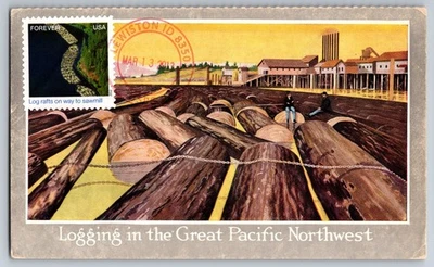 #4710g Earthscapes Log Rafts on way to Sawmill Maxi Card - Image 1 of 2