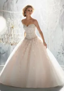 Original Ivory Ballgown Wedding Dress By Mori Lee 2013 Embriodery Strapless NY - Picture 1 of 9