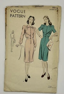 40s Vogue Sewing Pattern 9886 Misses Dress Sz 14 Uncut Unprinted FF Instructions - Picture 1 of 12