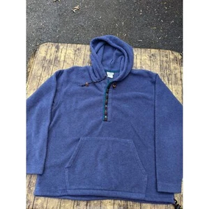 Vintage L.L. Bean Half Button Fleece Hooded Blue Jacket Made in USA XL - Picture 1 of 8