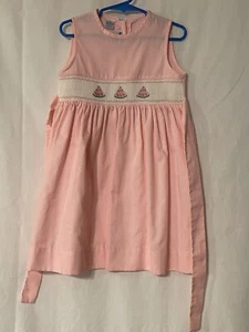 Silly Goose Girls Pink/White Smocked Dress With Tie Watermelons Size 4 EUC - Picture 1 of 9