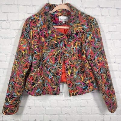 Elliott Lauren Blazer Women Size 10 Crop Multicolor Wool Blend Y2K Abstract Art - Image 1 of 4