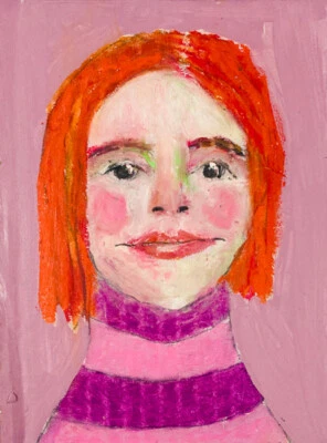 Arte de pared de mujer retrato pintura rosa y naranja ingenuo expresivo feliz forastero Foto 1 de 4