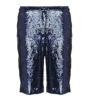  NWT $425 ADAM LIPPES Sequin Bermuda Shorts 100% Silk Blue Indigo Size 2 - Image 1 of 4