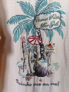 Montego Mon Shirt Silk Embroidered Vtg XLarge Tropical Drinks Coconut Palm Bar - Picture 1 of 12